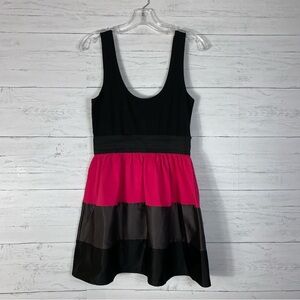 Y2K Vintage Mini Dress  Black Pink Striped Skater A-Line Ballet  Large juniors